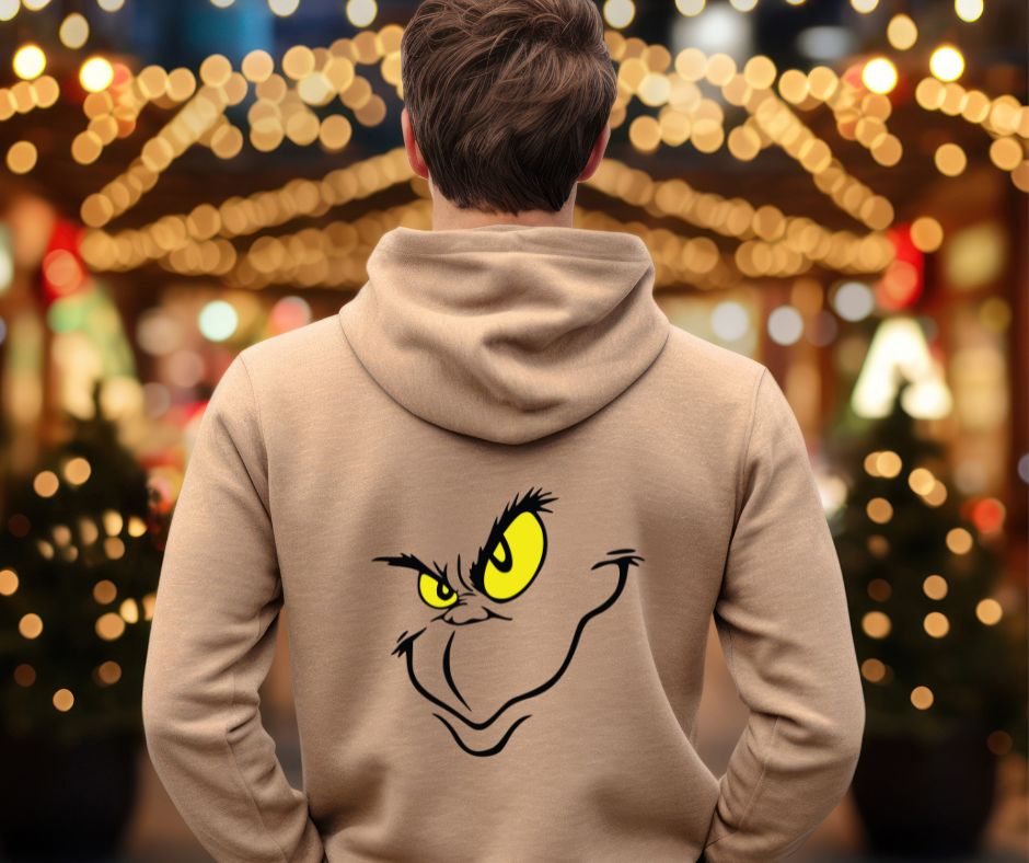 Grinch face man | Feestelijke strijkopdrukken voor heren – Perfect voor Kerst en Oud & Nieuw | Personaliseer je outfit