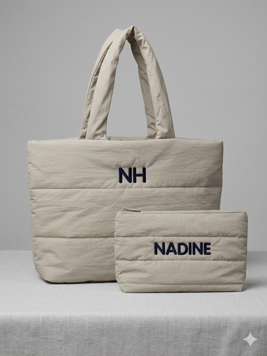 Luxe puffy tas met bijpassende toilettas