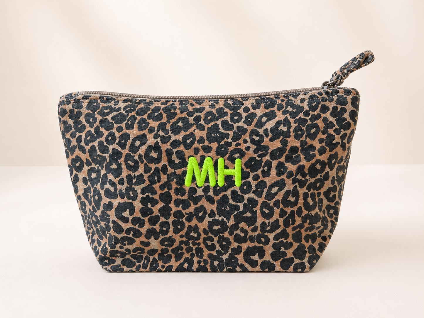 Gepersonaliseerde leopard strandtas + toilettas set – canvas shopper met naam & initialen