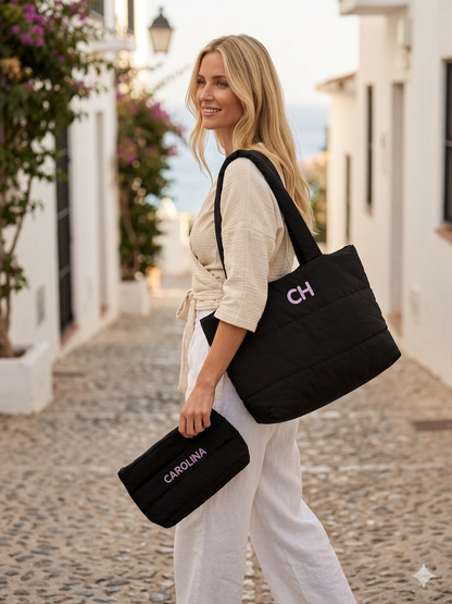 Gepersonaliseerde Puffy toilettas met naam - luxe make-up en travel pouch