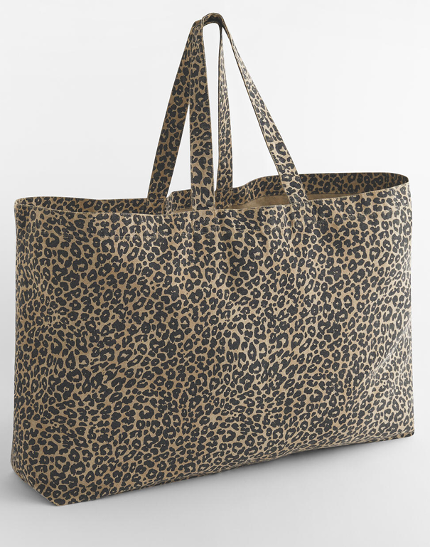 Gepersonaliseerde leopard strandtas + toilettas set – canvas shopper met naam & initialen