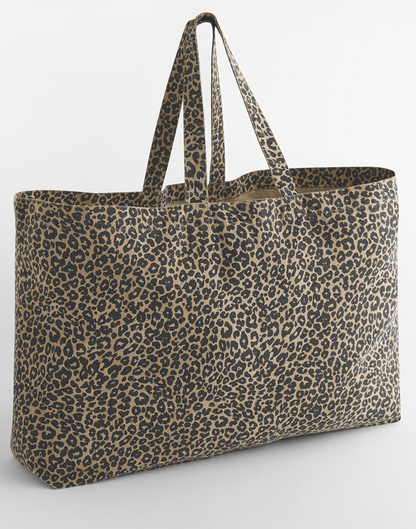 Gepersonaliseerde leopard strandtas + toilettas set – canvas shopper met naam & initialen