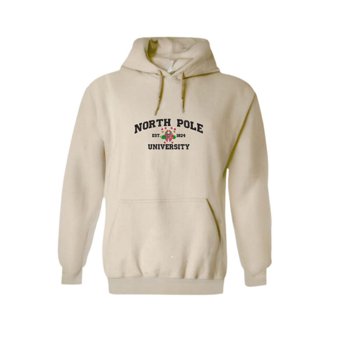 Beige Kerst hoodie met geborduurd ontwerp – Handgemaakt & comfortabel