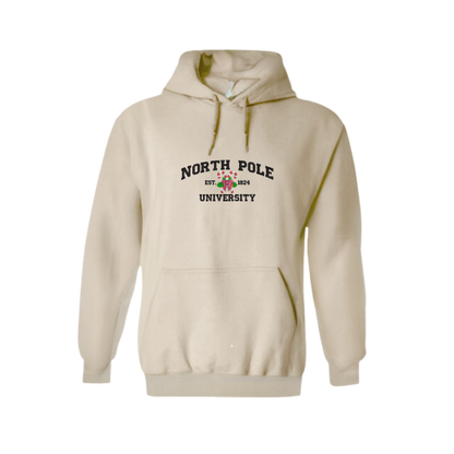 Beige Kerst hoodie met geborduurd ontwerp – Handgemaakt & comfortabel