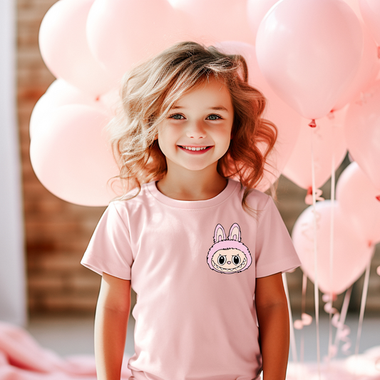 Kids | Strijkapplicatie Labubu roze klein – Schattige strijkapplicatie print voor kinderen en tieners