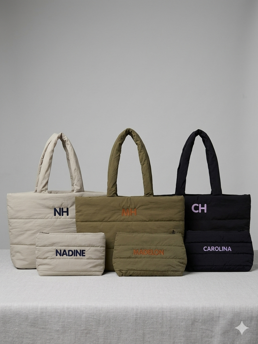 Luxe puffy tas met bijpassende toilettas