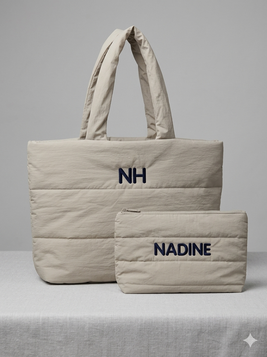 Luxe puffy tas met bijpassende toilettas